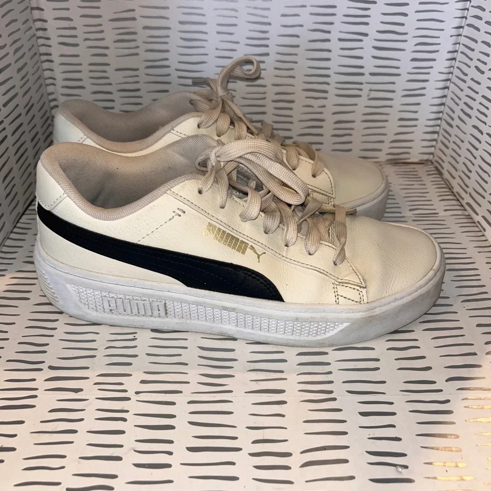 Puma Smash‎ 3.0 V3 Platform Sneakers Womens 8.5 Alpine Snow Black Gold Skate